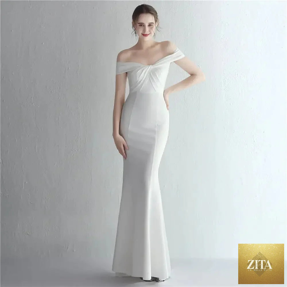 Slim-fit off-shoulder long evening dress for women by Zita La Belle Elite, featuring a stylish and elegant design.