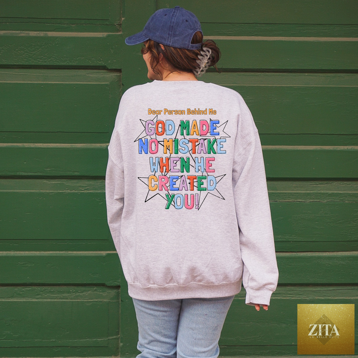 Ash grey Fearfully & Wonderfully Made sweatshirt by Hey Jude Graphic Tees featuring Christian affirmation and faith graphic on soft crewneck pullover.
