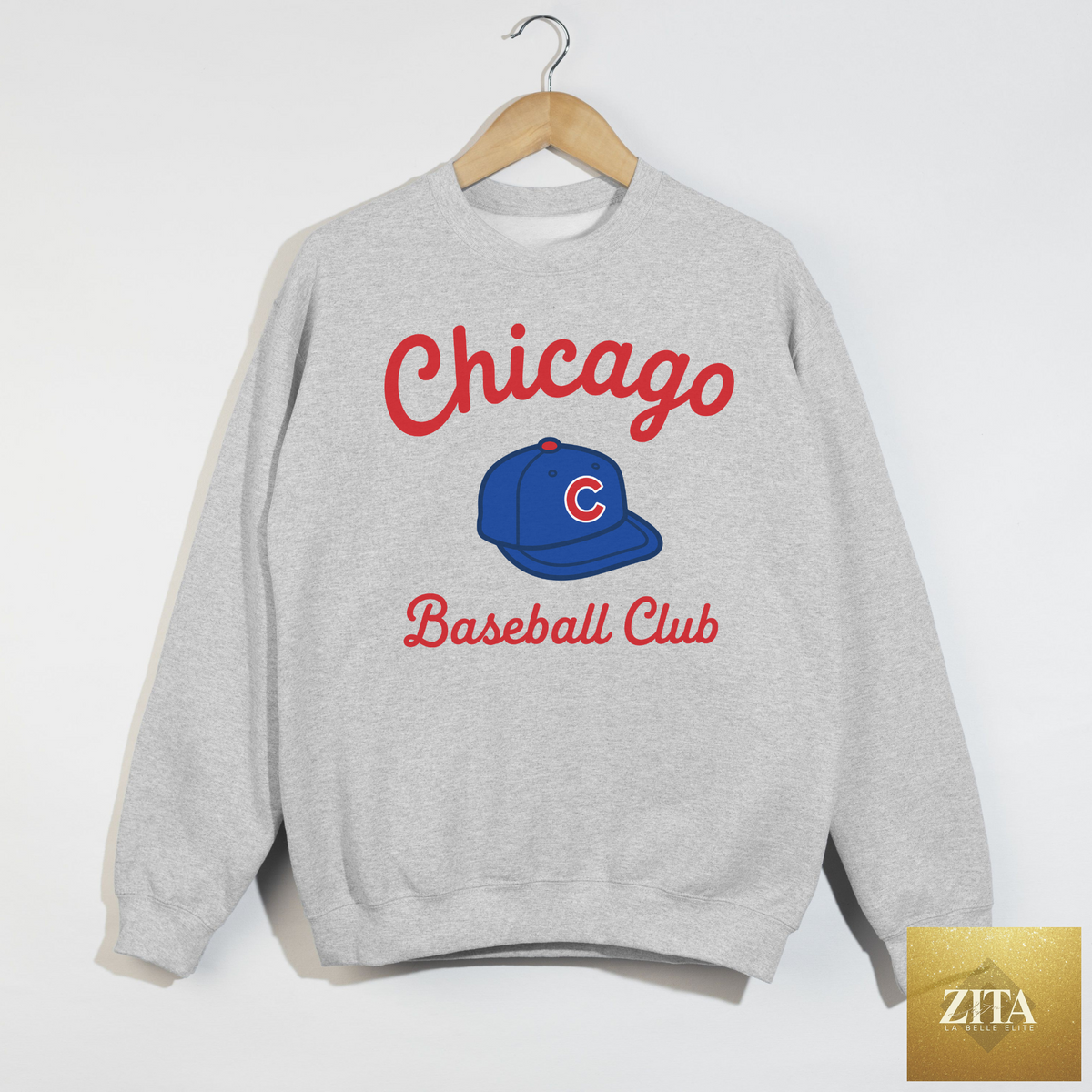 Ash gray Chicago Baseball Club sweatshirt by Hey Jude Graphic Tees with team logo and sporty design.
