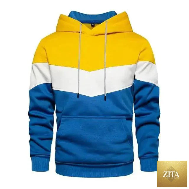 Stevvex men's autumn casual thick hoodie with block colors, front pocket, hooded sweatshirt, ideal for hip hop streetwear style.
