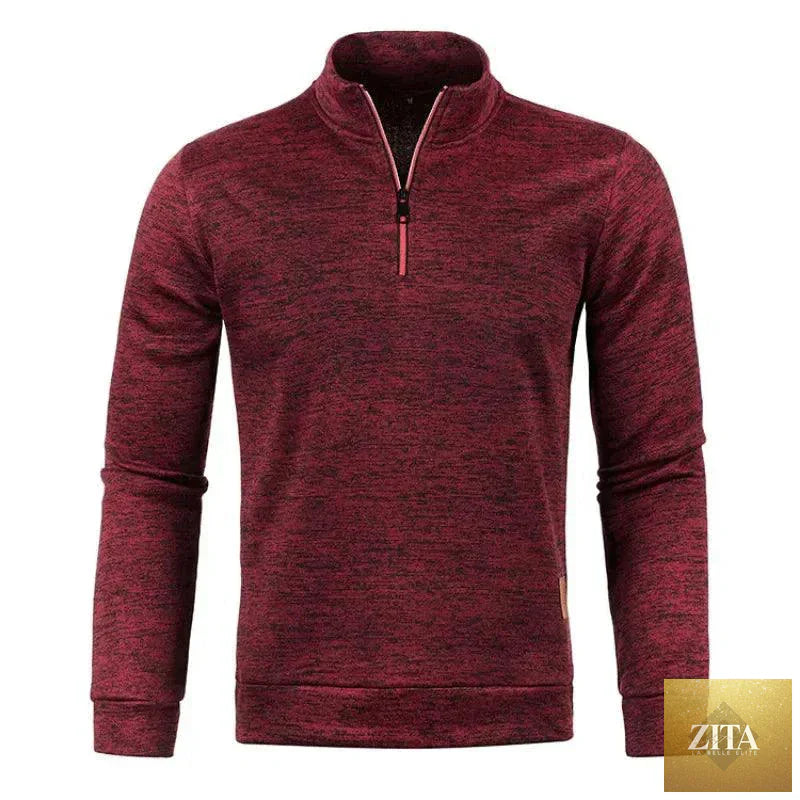 Men's MANDOTOS half zipper turtleneck sweatshirt with long sleeves, solid color, cozy streetwear style for fall and winter.