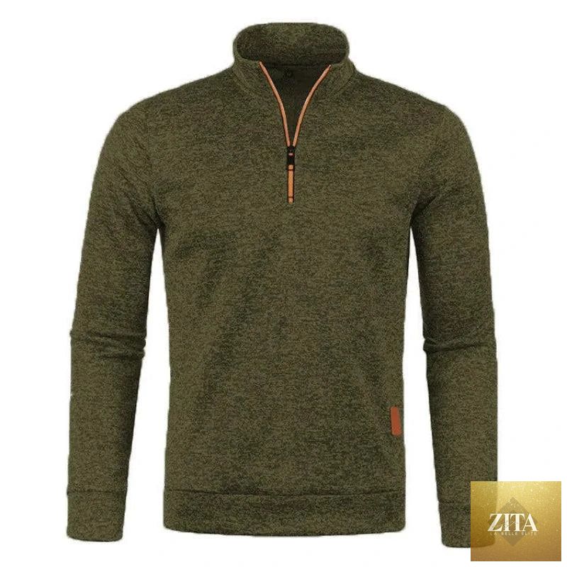 Mandotos men's half zipper turtleneck sweatshirt in solid color, cozy long-sleeve pullover for fall and winter wear.