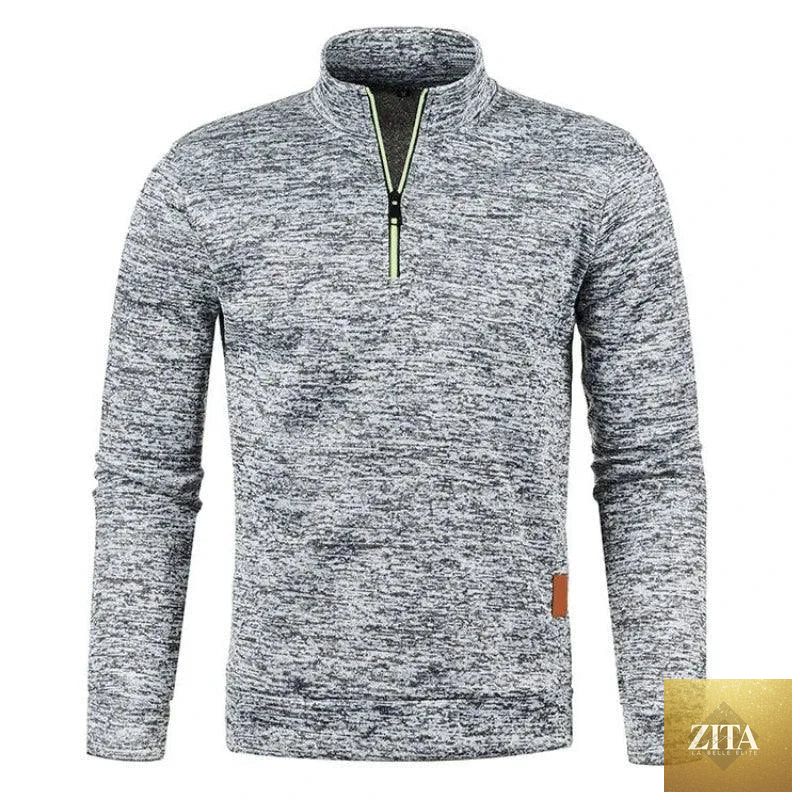 Men's half zipper turtleneck sweatshirt by MANDOTOS, long sleeve solid color pullover, cozy streetwear for fall and winter.