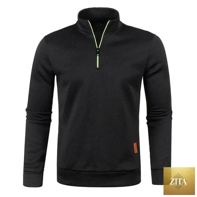 Men's half zipper turtleneck sweatshirt by MANDOTOS, long sleeve solid color pullover, cozy streetwear for fall and winter.