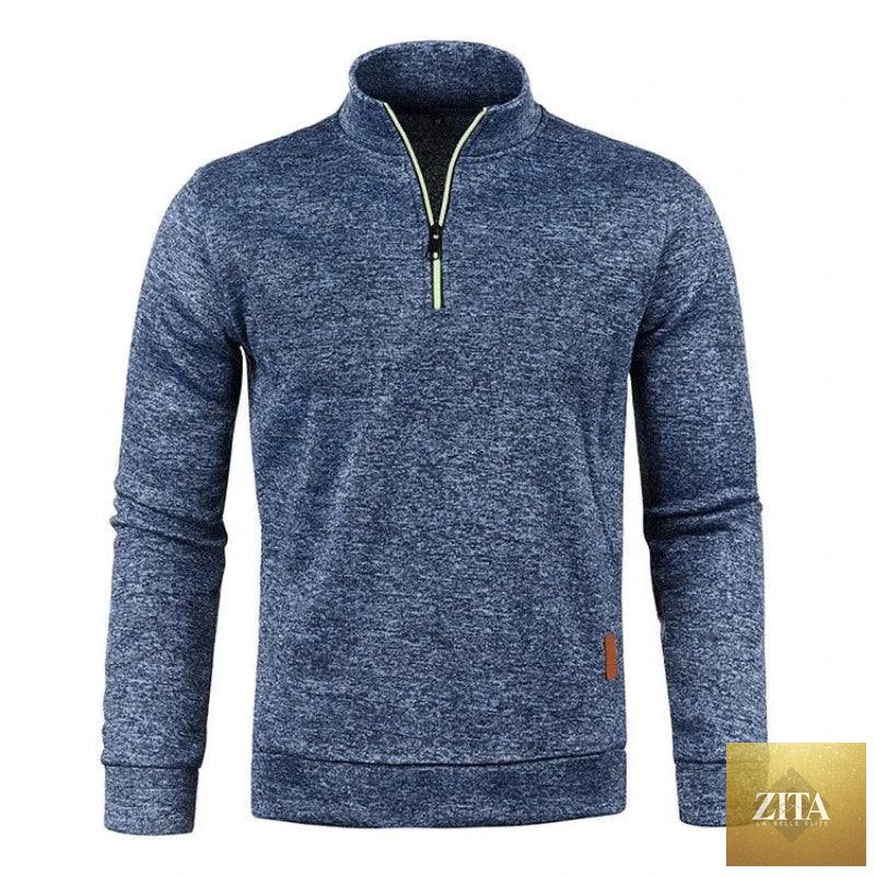 Mandotos men's half zipper turtleneck sweatshirt, long sleeve solid color pullover, cozy fall streetwear and winter warm jacket.