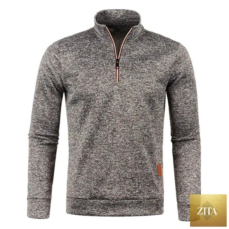 Mandotos men's half zipper turtleneck sweatshirt with long sleeves and solid color, ideal for cozy fall and winter streetwear.