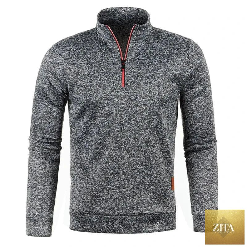 Mandotos men's half zipper turtleneck sweatshirt with long sleeves, solid color, cozy winter streetwear style.