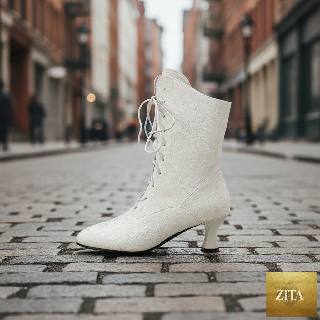 Black women’s pointed-toe kitten-heel boots by Zita La Belle Elite, perfect for autumn and winter fashion.