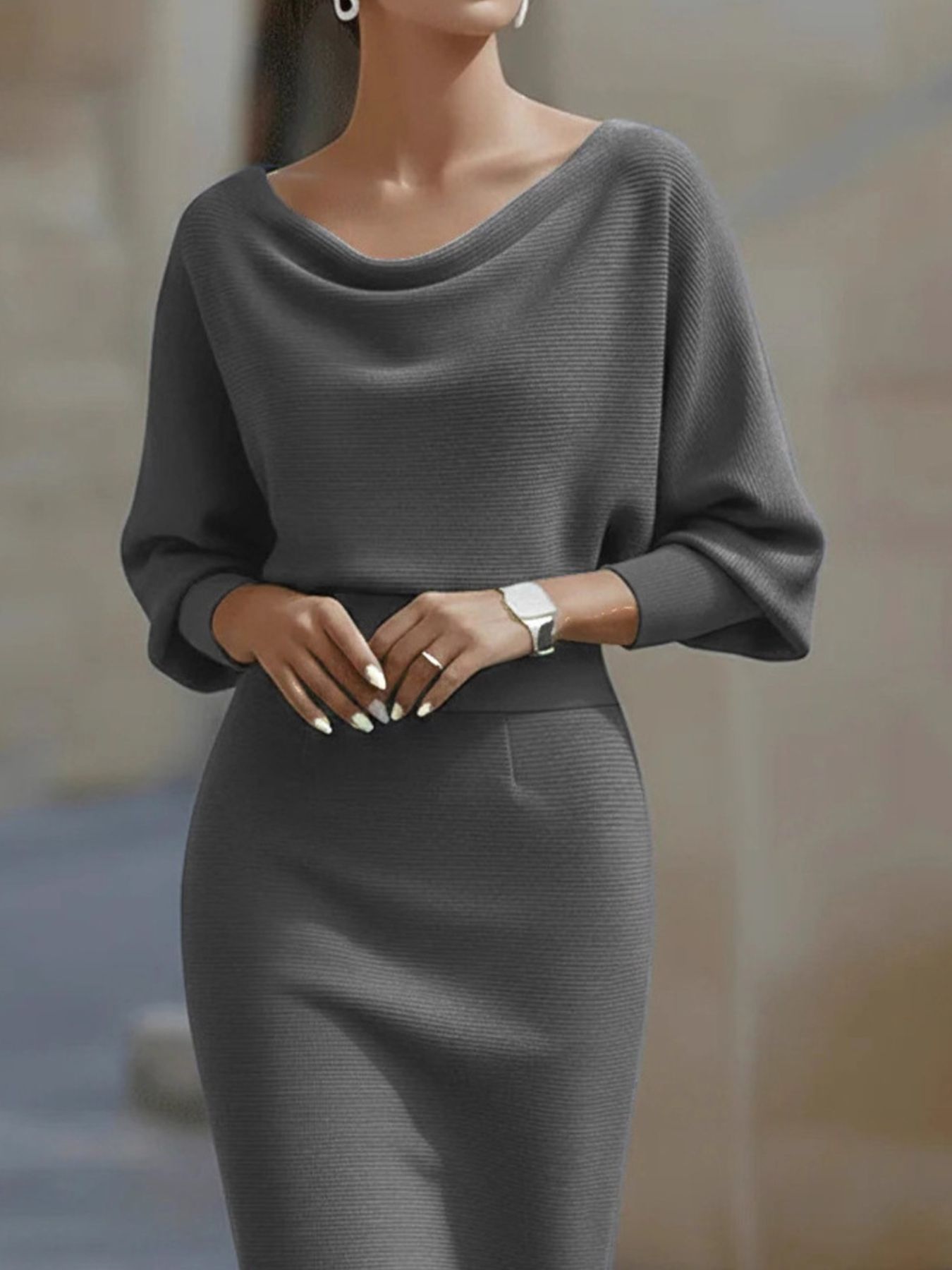 Black cowl neck knit bodycon dress from Shopiebay featuring long sleeves and a fitted silhouette for a stylish look.