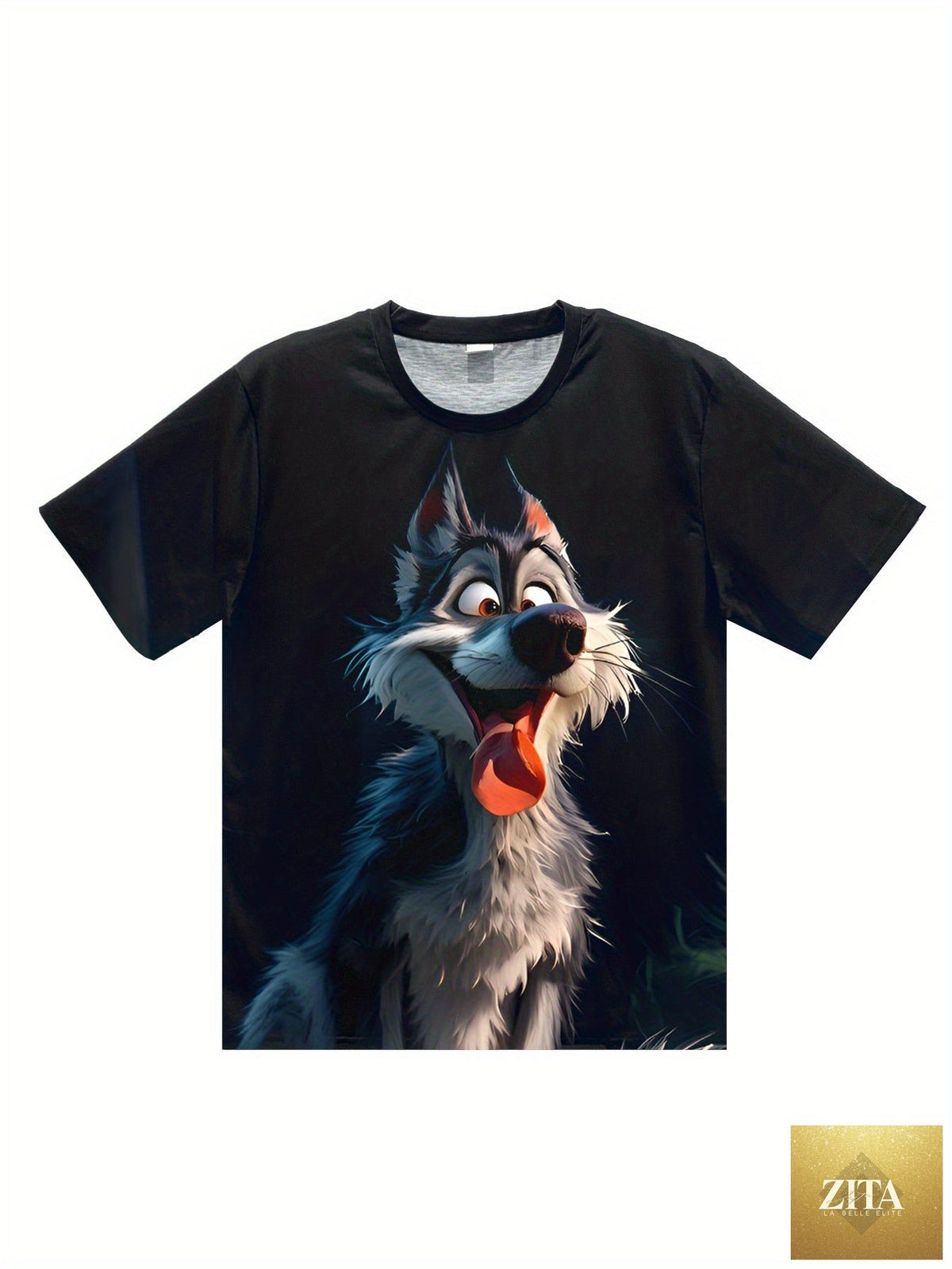 Men's streetwear T-shirt by Zita La Belle Elite featuring a bold 3D wolf print and casual round neck design.