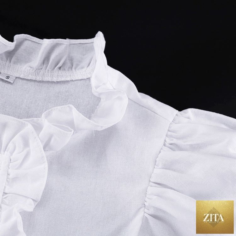 Zita La Belle Elite women's linen-blend ruffled cropped blouse and matching shorts set, featuring ruffle details and a relaxed fit.