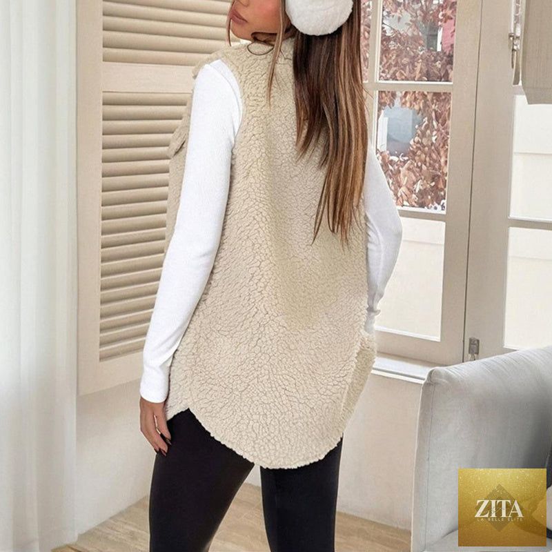 FitiqueFit wool-like sleeveless vest with lapel, stylish jacket featuring a tailored fit and soft textured fabric.