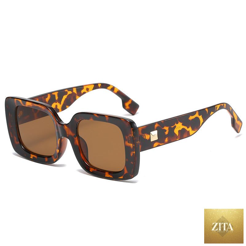 Large square retro sunglasses in black with thick frame, trendy INS style shades by FitiqueFit, eyewear for a bold fashion statement.