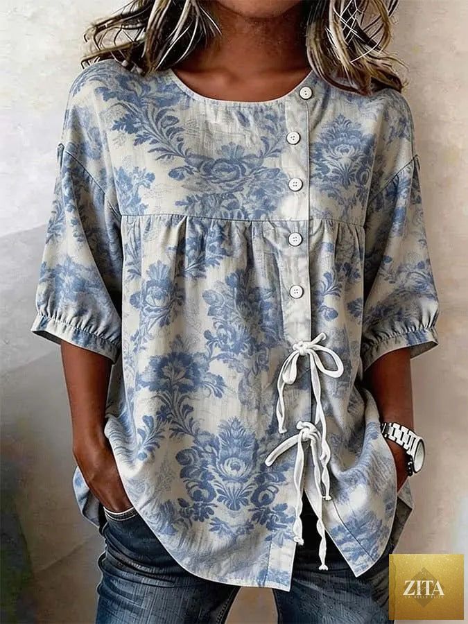 Women's floral 3D print pullover top by FitiqueFit, loose fit casualwear with elegant floral design, available in S to 3XL.