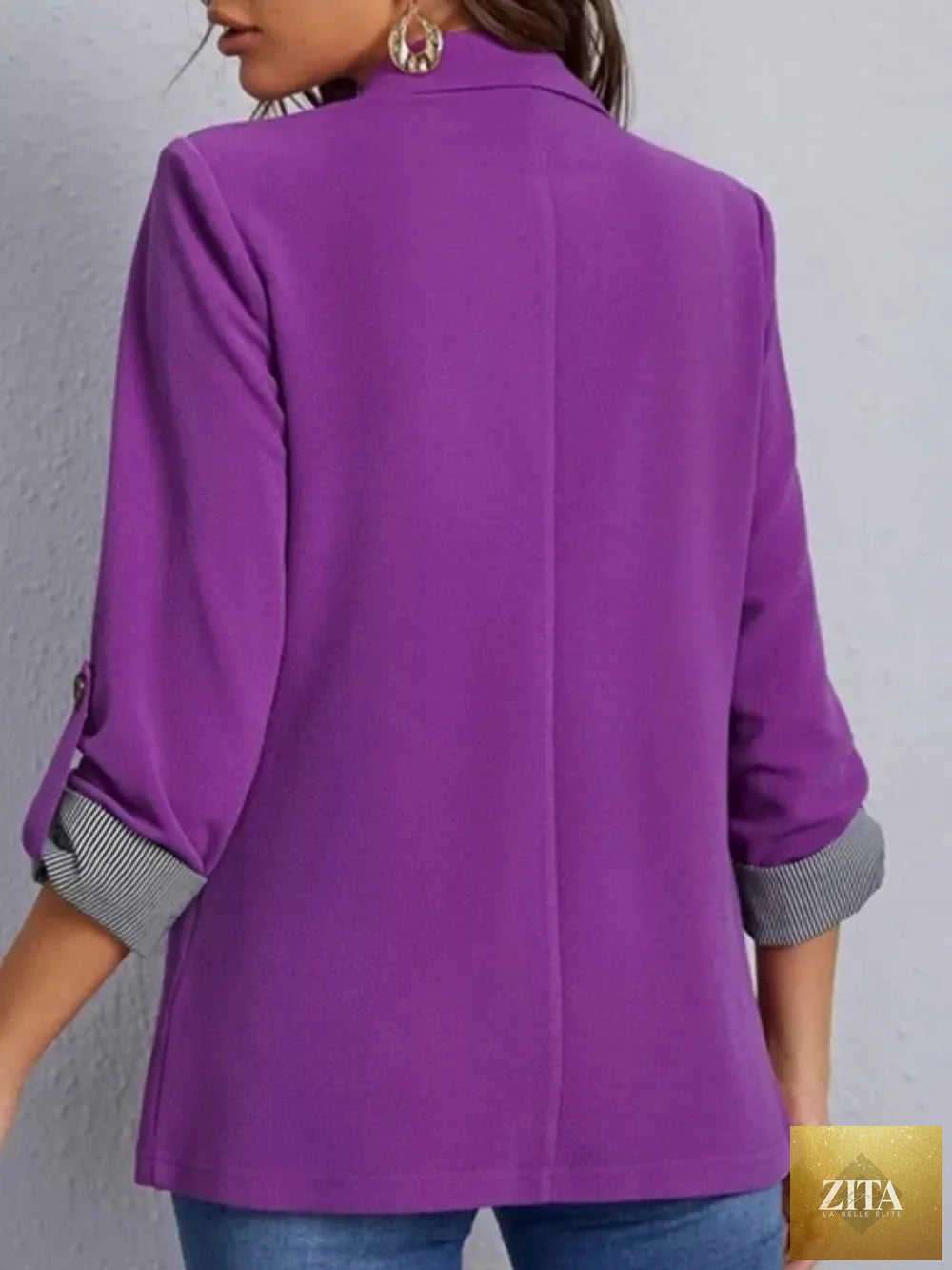 SITRA blazer with lapel collar, roll-tab sleeves, tailored fit, in neutral fabric showing front view