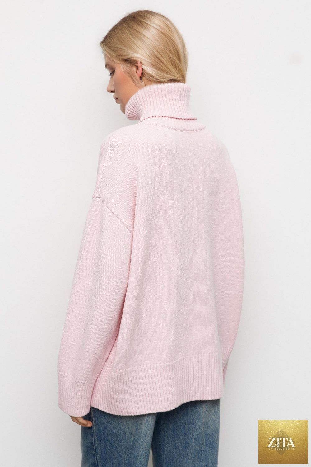 ShopBasicbae basic beige turtleneck sweater with dropped shoulders and long sleeves, styled for a casual look.