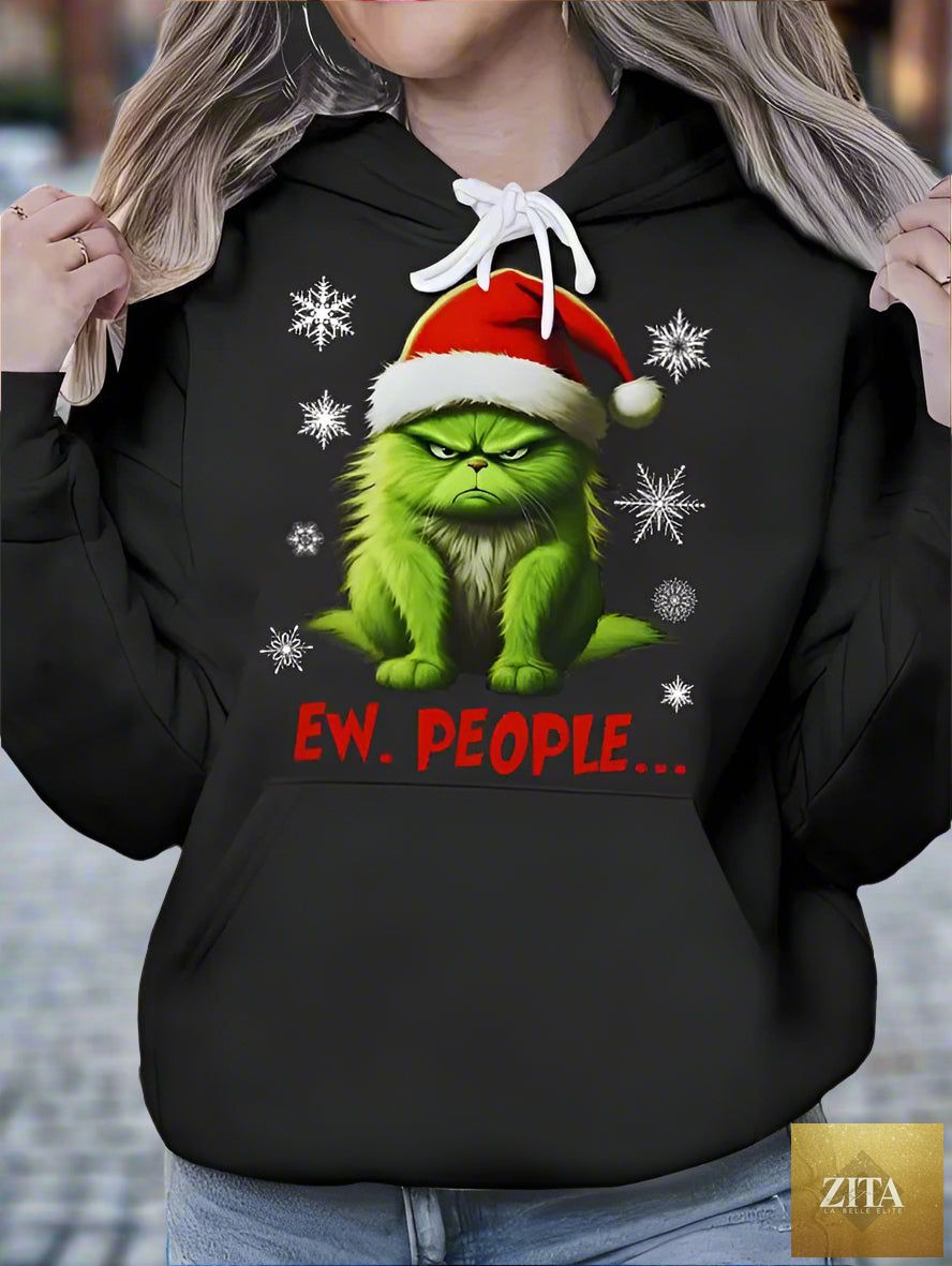 Funny Christmas cat hoodie from FitiqueFit, streetwear style featuring a festive cat design and cozy fabric.
