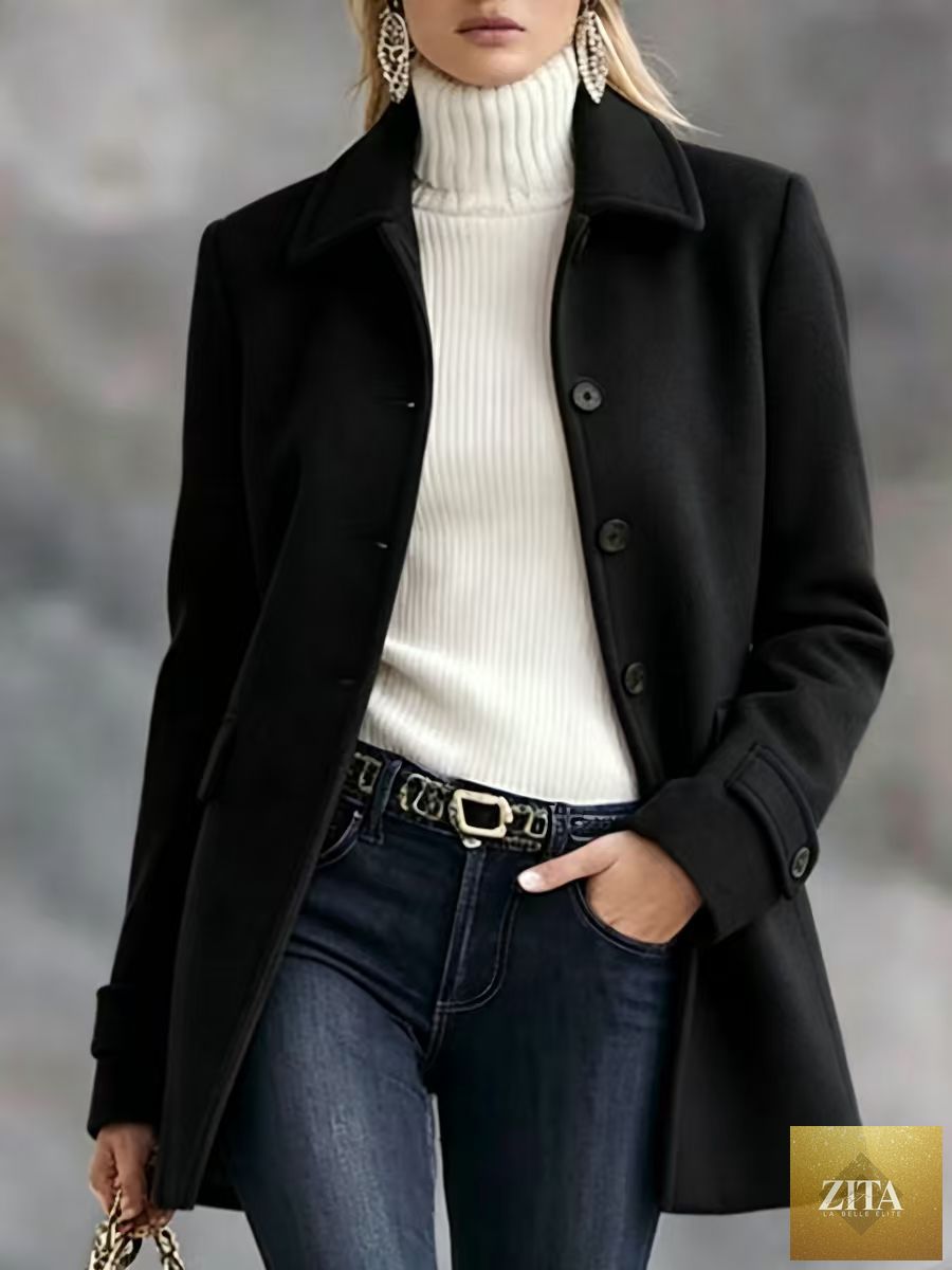 Mid-Length Lapel Wool-Blend Coat