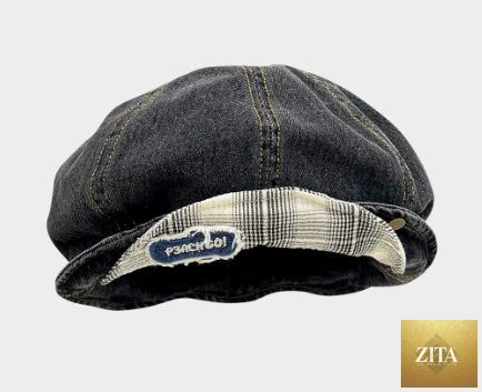 Zita La Belle Elite double-brim turned-up denim beret made of breathable cotton, stylish women’s hat with a rounded brim and classic design.