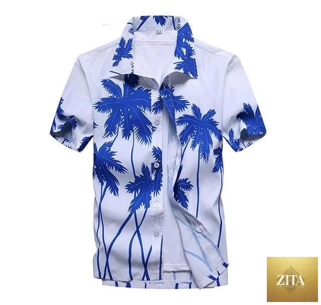 Mandotos short-sleeved aloha shirt for men, featuring vibrant tropical print and casual chemise style.