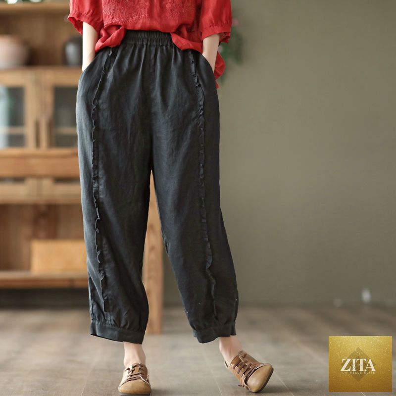 Women's high-waist solid-color harem capri pants by Zita La Belle Elite, casualwear with a relaxed fit and comfortable style.