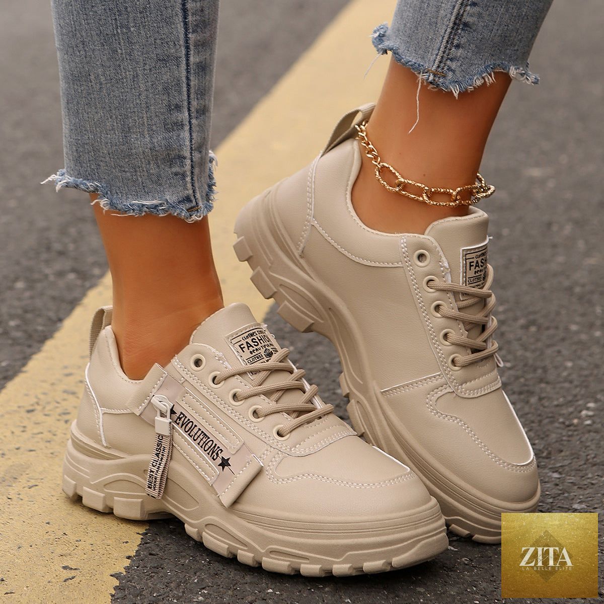 Women’s lace-up side-zip sports sneakers by Zita La Belle Elite, featuring breathable mesh and stylish design.