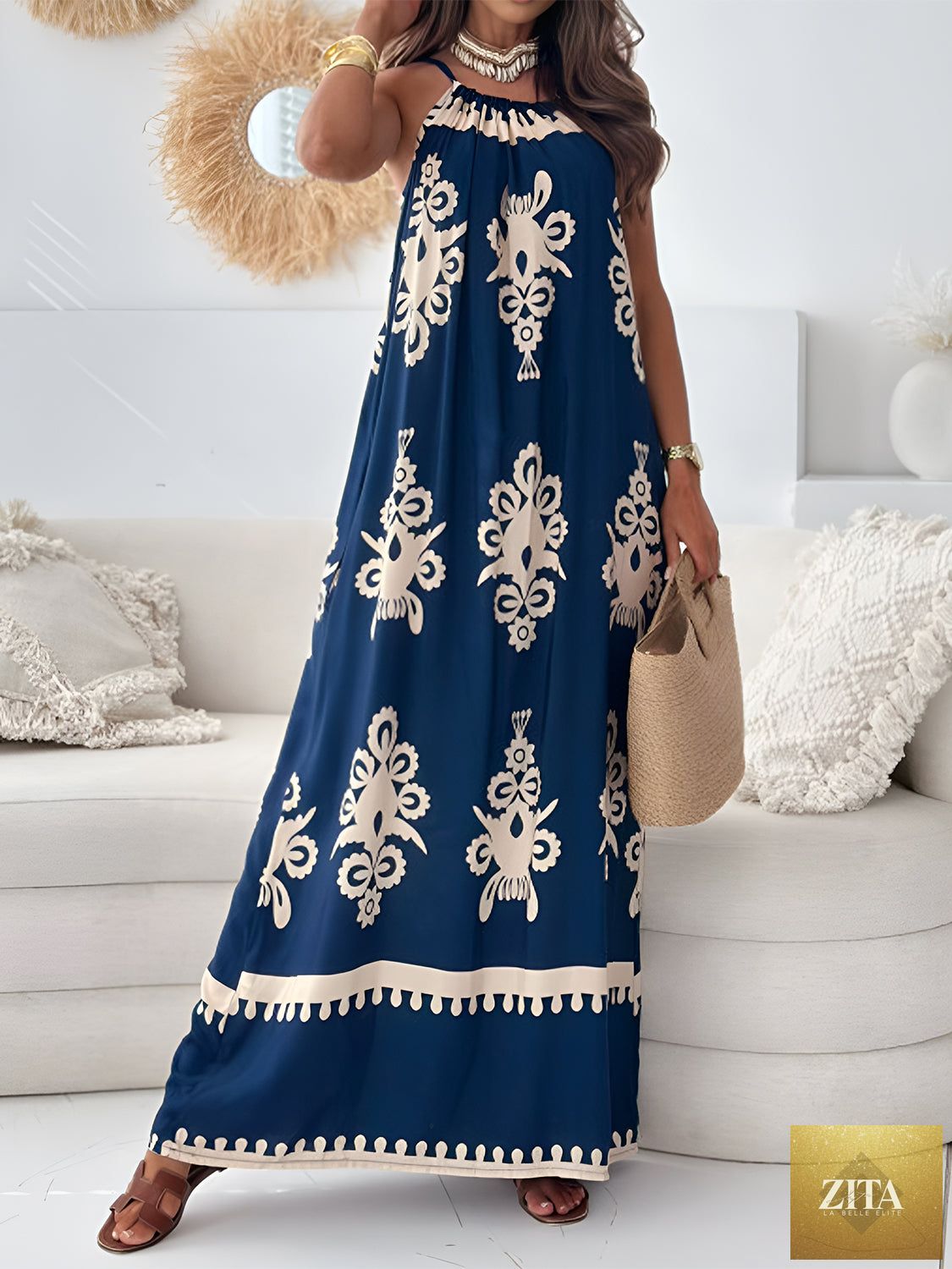 Stevvex women’s printed spaghetti strap sleeveless maxi dress, elegant summer dress with vibrant patterns and flowing fabric.