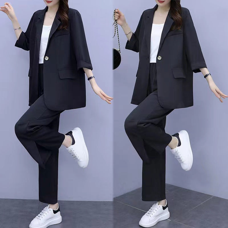 FitiqueFit long sleeve suit jacket and pants two-piece casualwear set in three colors, available in sizes M to 6XL.
