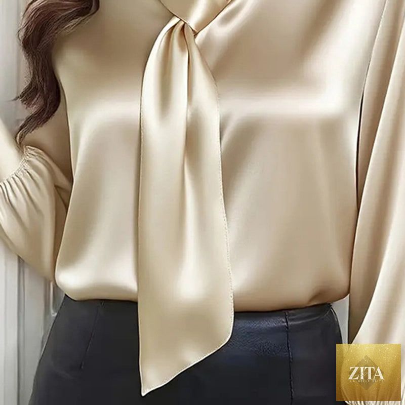 Women's lightweight blouse with ribbon detail, casual FitiqueFit business casual shirt, soft fabric and stylish design.