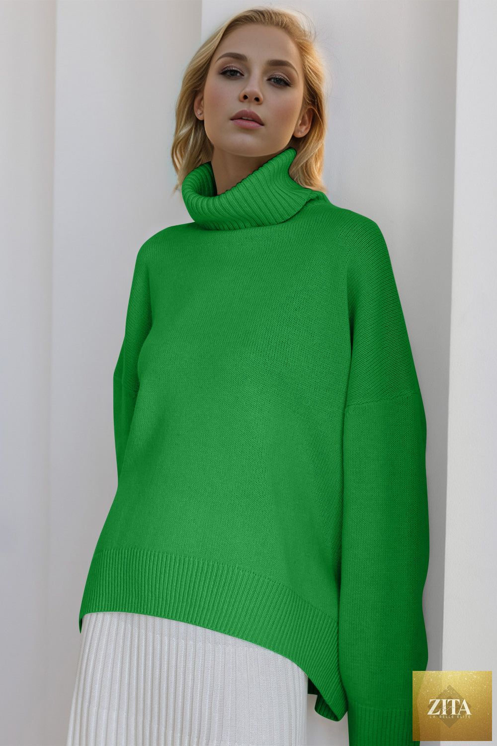 ShopBasicbae Basic Bae turtleneck sweater with dropped shoulders, long sleeves, and a cozy fit in soft knit fabric.