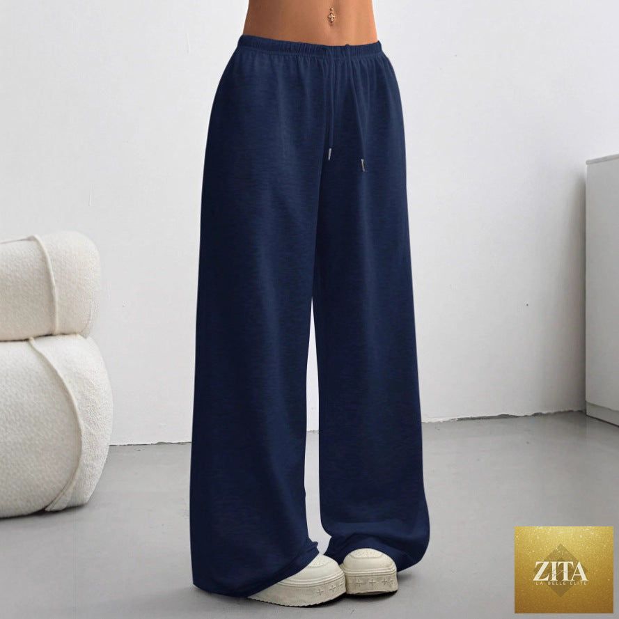 Zita La Belle Elite minimalist straight-leg drawstring sweatpants in six colors, casualwear for sizes S to 2XL.