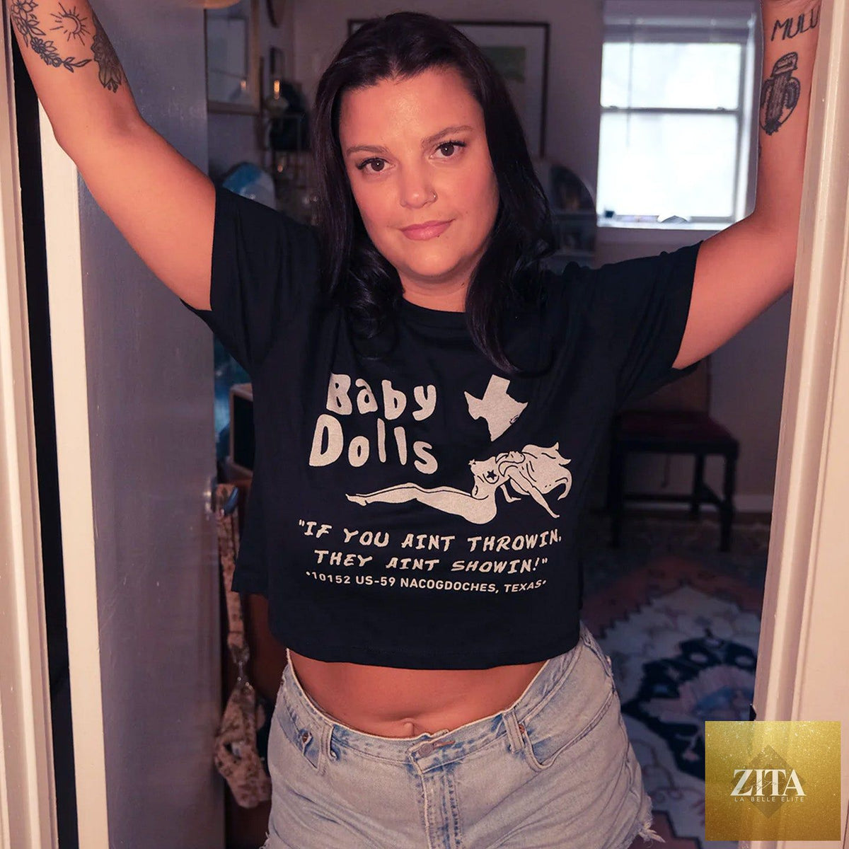 Feels So Good baby doll crop top T-shirt with playful design, soft fabric, and casual fit, perfect for trendy everyday wear.