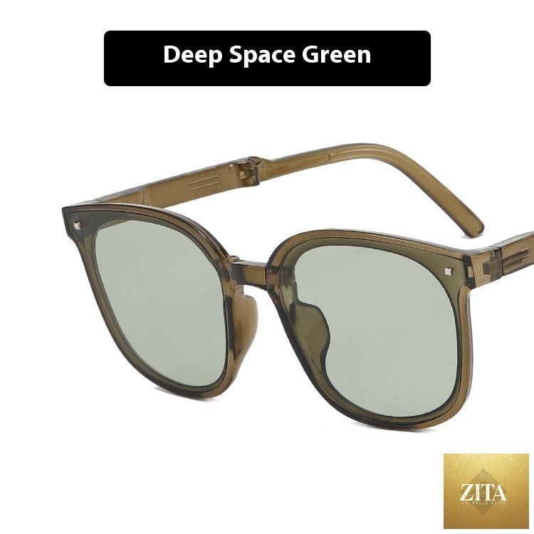 Foldable FitiqueFit sunglasses with case in 13 color options, stylish eyewear featuring a compact, portable design.