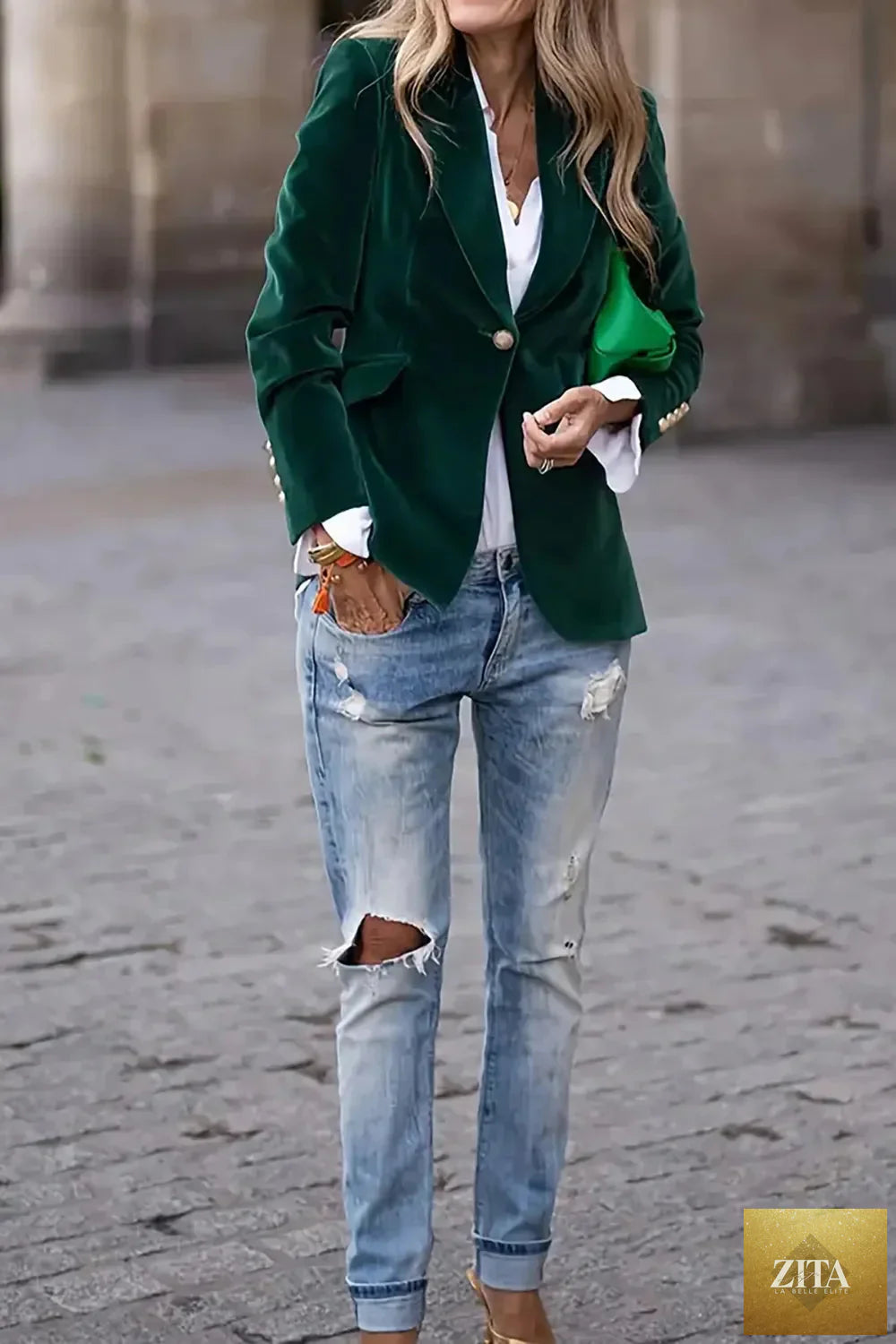 FitiqueFit women's casual blazer with a one-button lapel collar and long sleeves, perfect for stylish everyday wear.