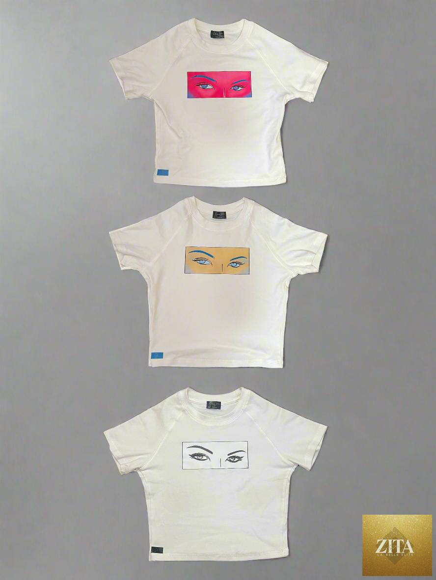 Set of three Charlotte Summers T-shirts by Zita La Belle Elite, featuring colorful casual shirts displayed on a neutral background.