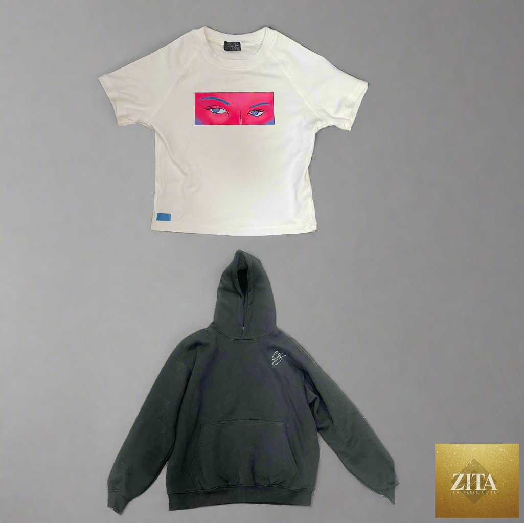 Black Charlotte Summers hoodie and pink shirt by Zita La Belle Elite, casual wear with stylish, comfortable fabric and modern design.