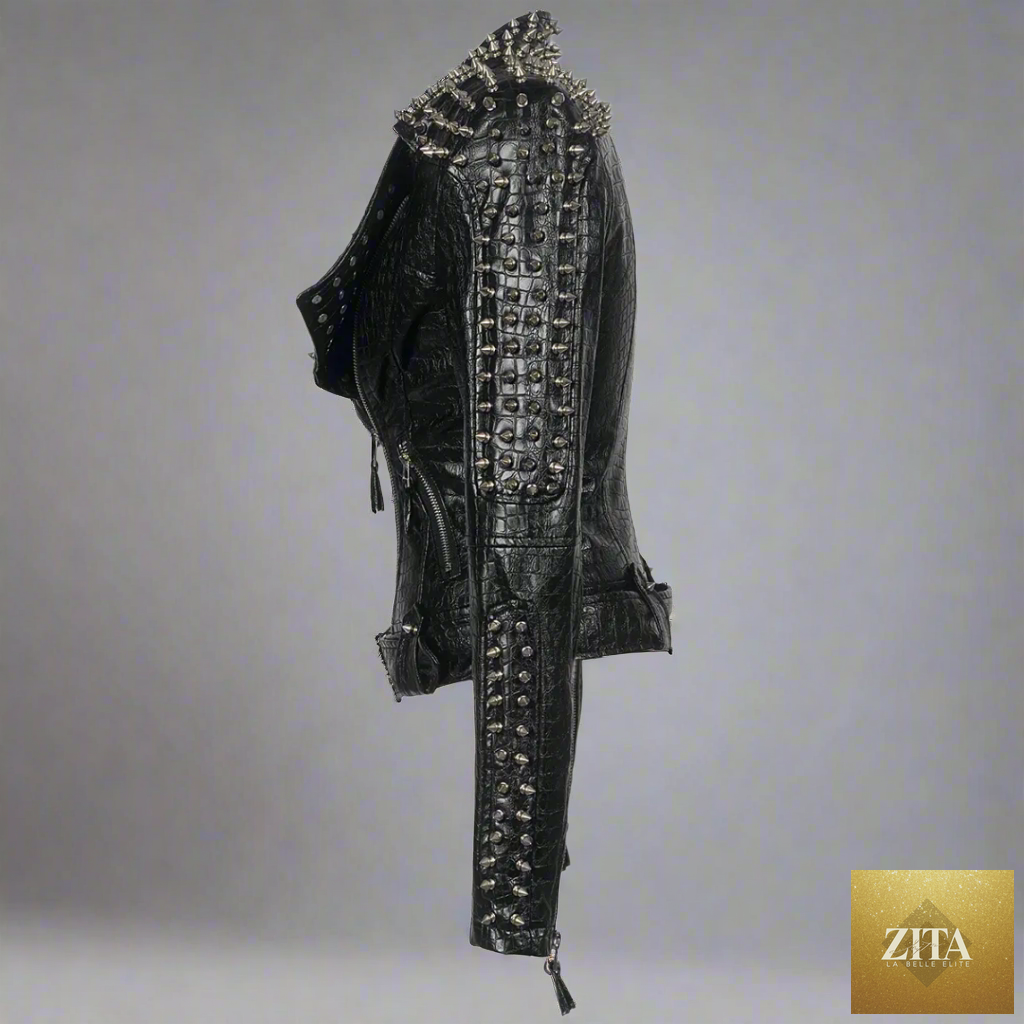 Women's Zita La Belle Elite leather jacket with a sleek, fitted design and classic collar, shown on a neutral background.
