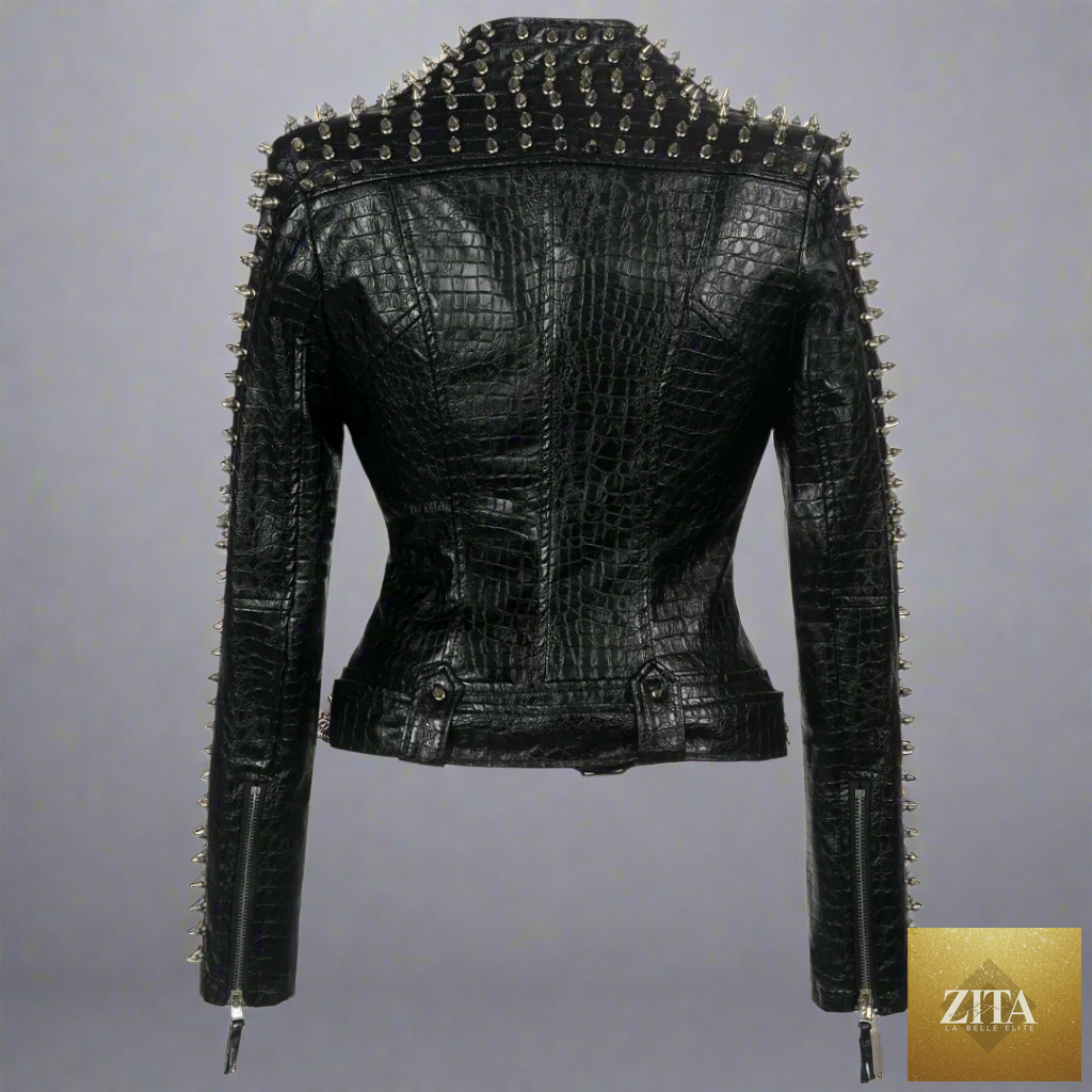 Women's leather jacket by Zita La Belle Elite, stylish black leather jacket with a fitted design and classic collar details.