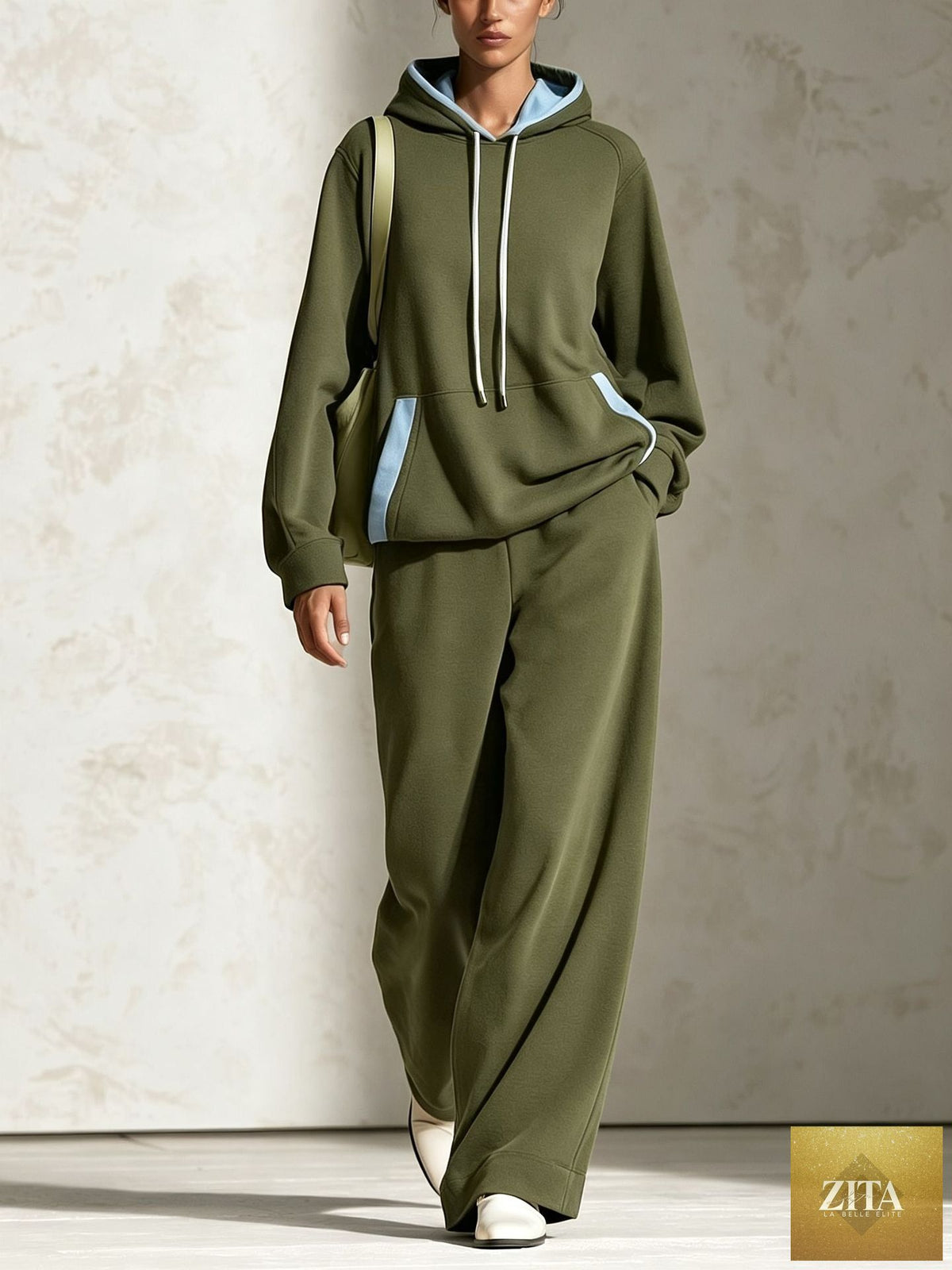 Women's Colour-Block Oversized Raglan Hoodie & Wide-Leg Trouser Set