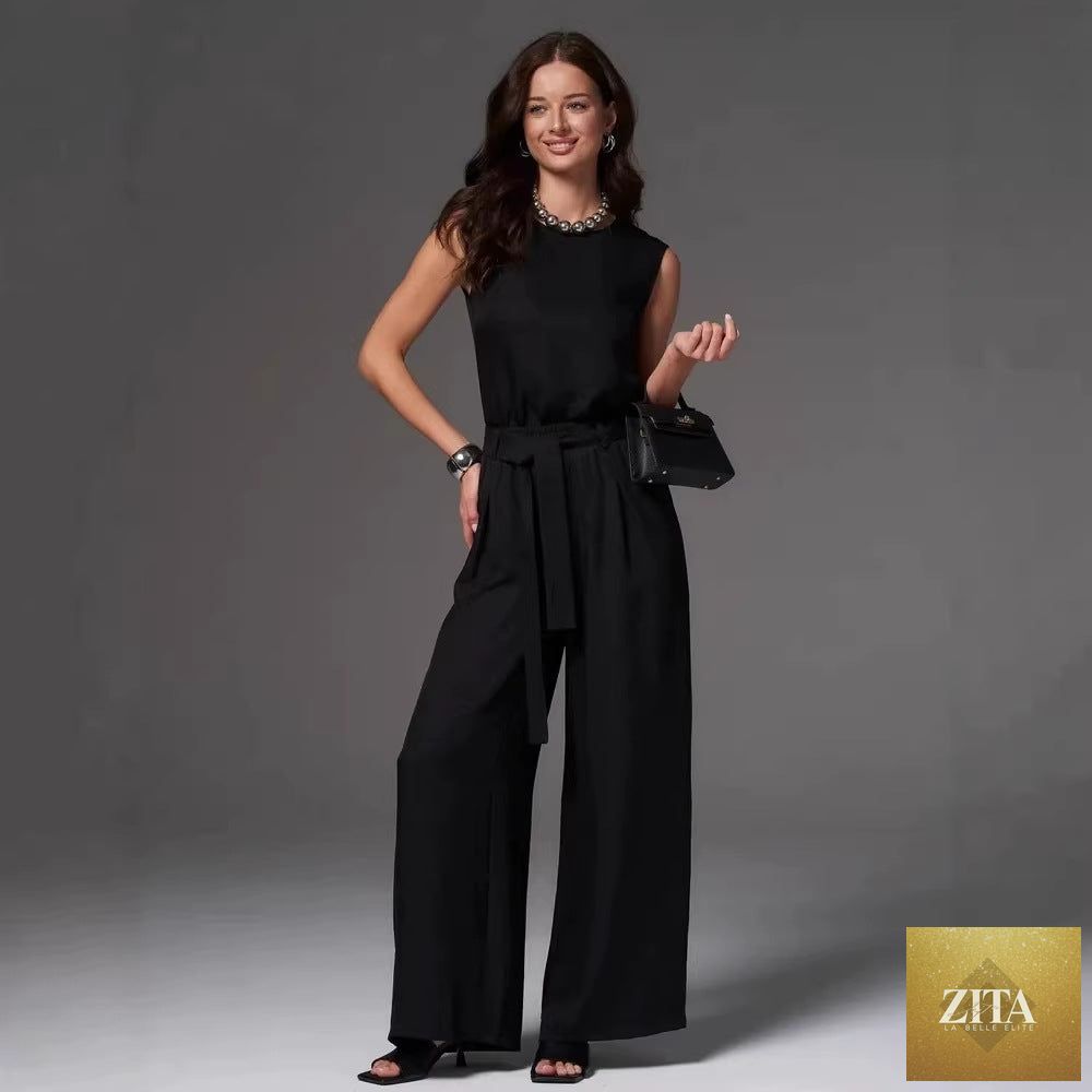 Zita La Belle Elite cotton-linen sleeveless wide-leg pants set in four colors, casualwear, visible fabric and relaxed fit.