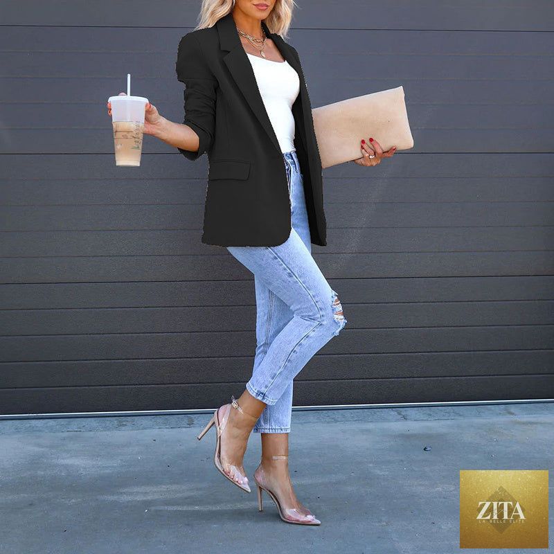 Women’s open-front casual blazer by Zita La Belle Elite, featuring a stylish, lightweight design with long sleeves and a relaxed fit.