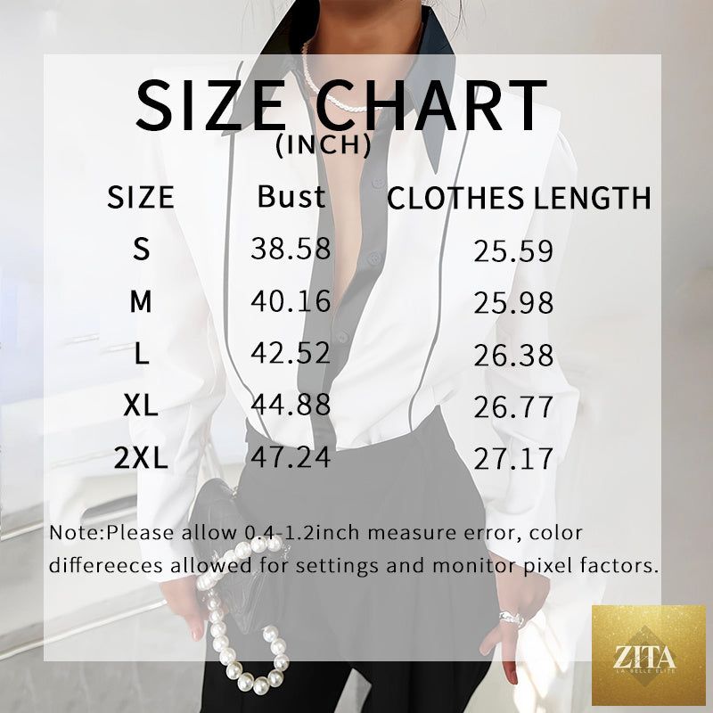 Women’s black and white colorblock casual shirt by FitiqueFit, featuring a relaxed fit and stylish color blocking design.