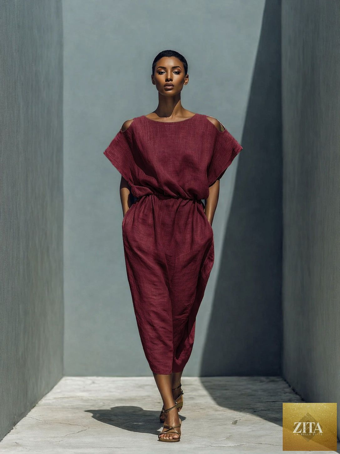 Women's FitiqueFit batwing sleeve off-shoulder maxi dress with elastic waistband, flowing fabric, and elegant design.