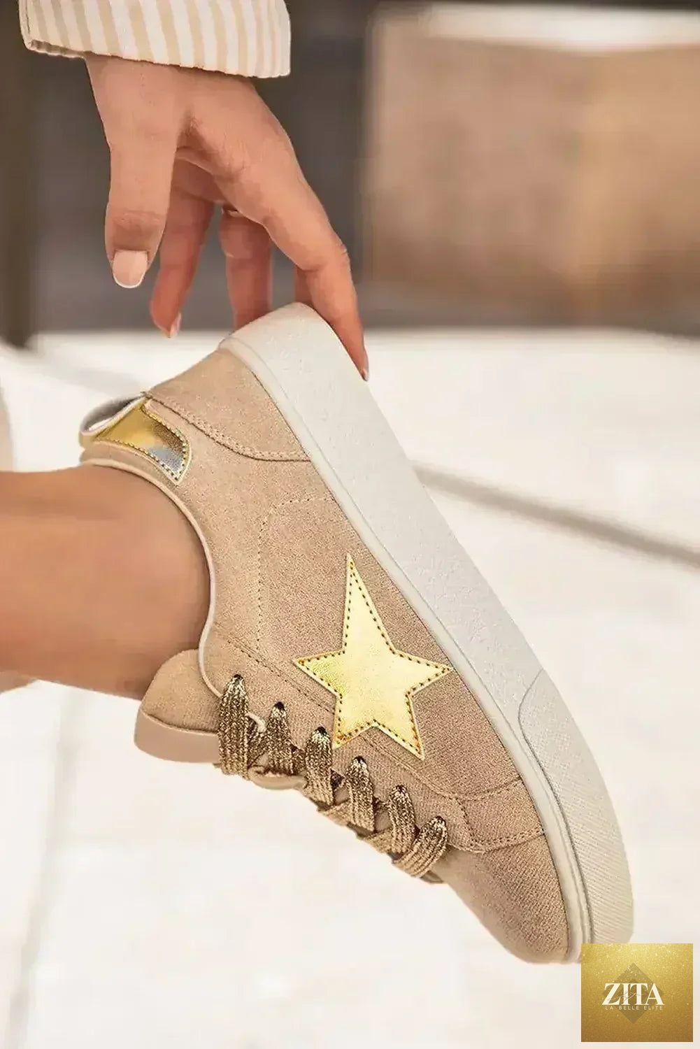 Silver sequin star sneakers by Femstylo with glitter lace-up design, perfect for stylish night out or statement footwear.