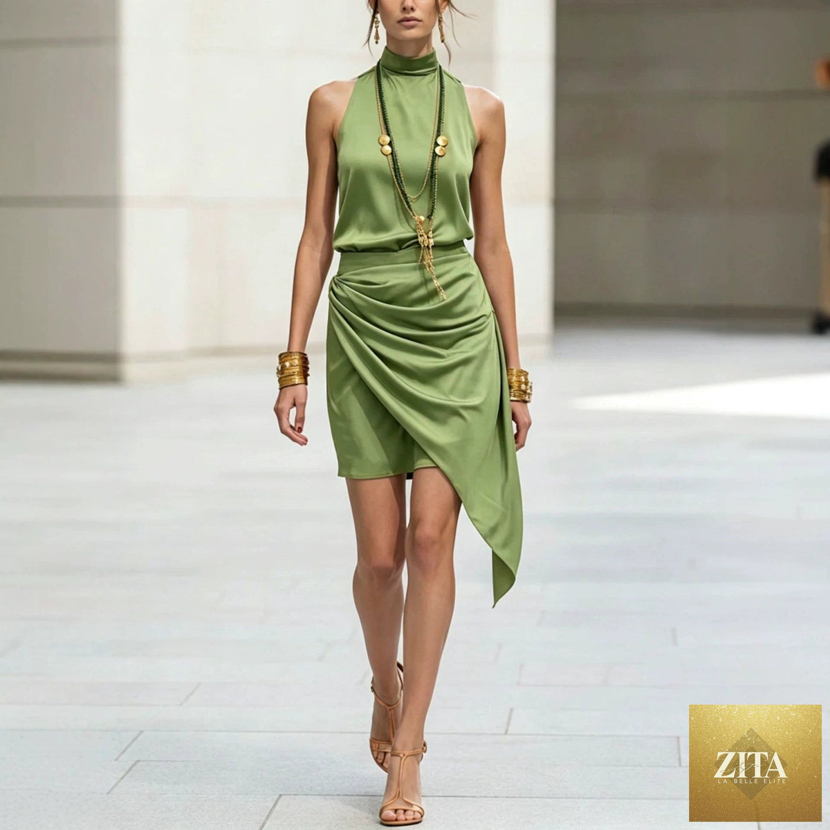 Women's double-layer asymmetrical hem mini skirt by Zita La Belle Elite, casualwear style, shown with a flowing fabric and stylish design.