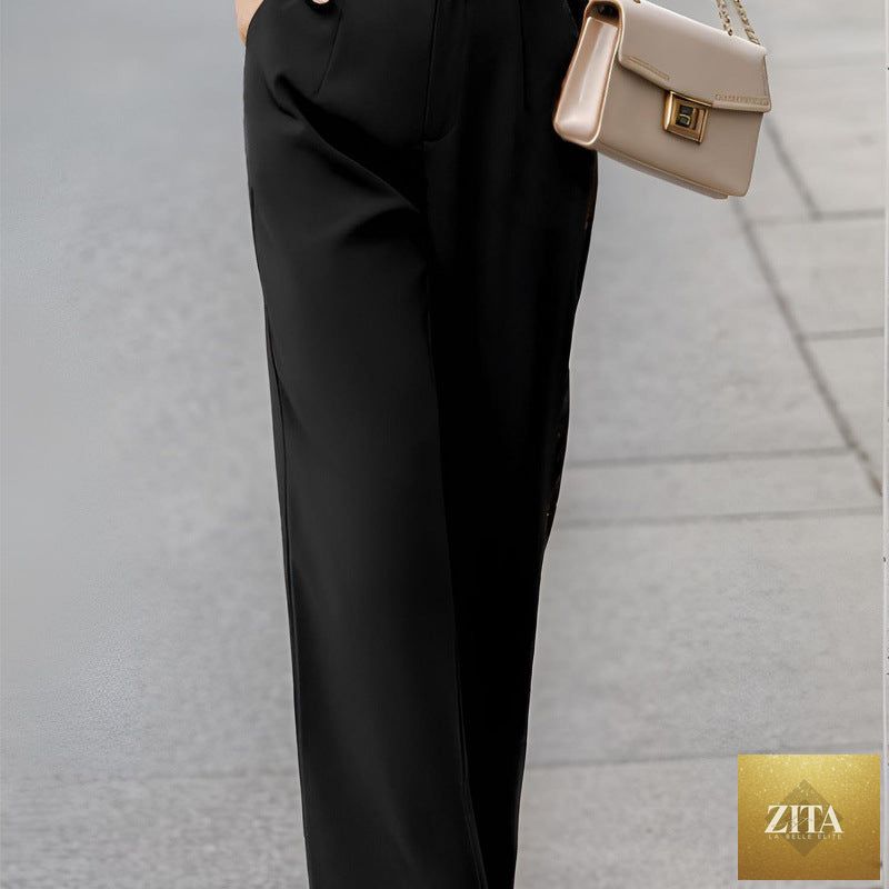 Women’s FitiqueFit elegant suit pants with pockets, casual office trousers in a tailored design, shown in a neutral fabric.