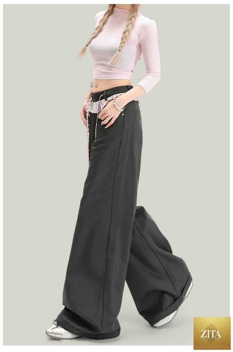 Women’s vintage lace panel casual streetwear pants by FitiqueFit, featuring lace accents, relaxed fit, and stylish design.