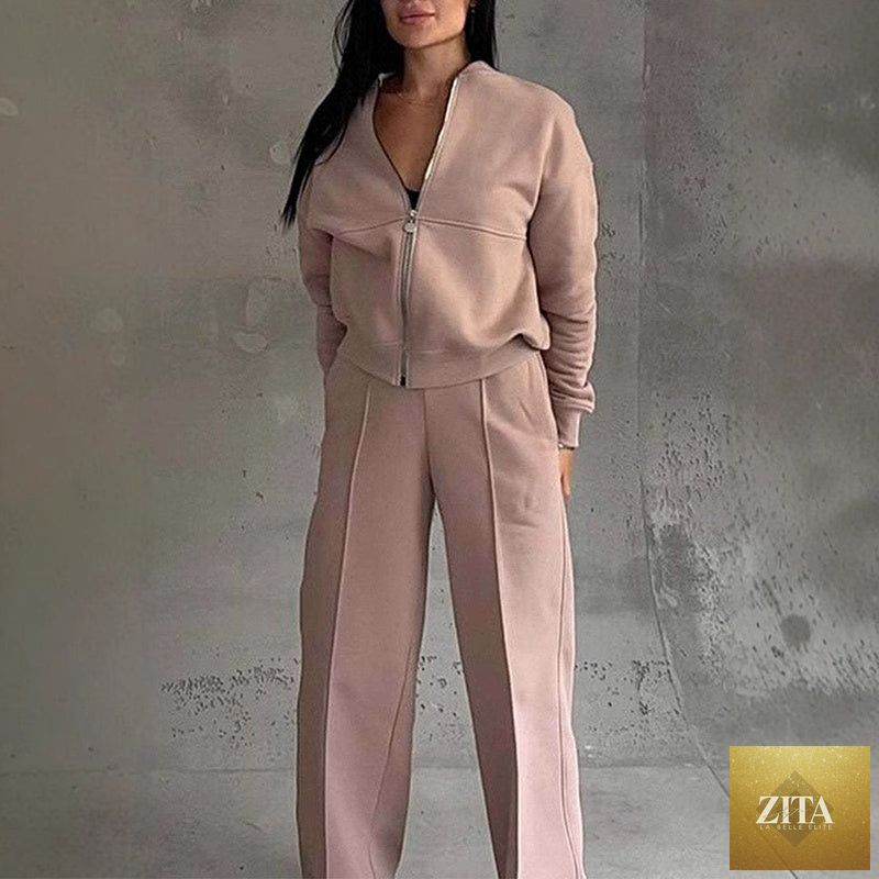 Women’s Zita La Belle Elite 2-piece zip-up sweatsuit set with a casual jacket and wide-leg sweatpants in a comfortable, relaxed fit.
