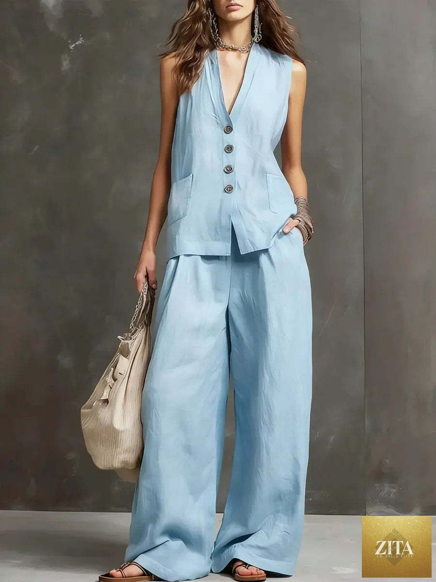 Zita La Belle Elite women's sleeveless vest and wide-leg pants casualwear set in various colors, featuring a stylish two-piece design.