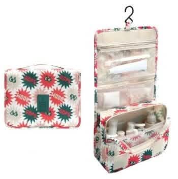 Beige waterproof travel toiletry bag from DailySale with multiple compartments for beauty and personal care essentials.